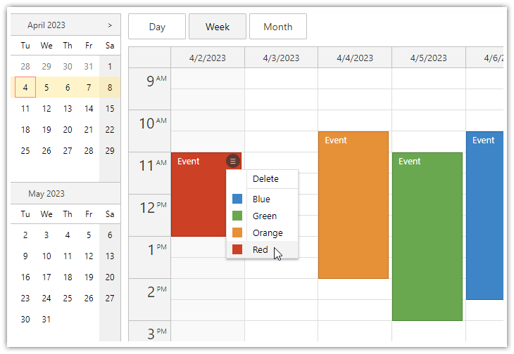 Calendar with Day/Week/Month Views
