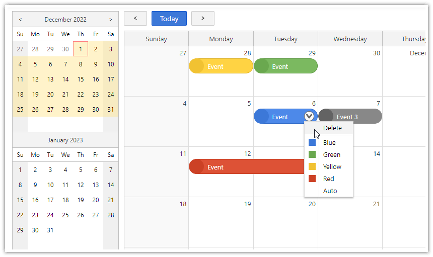 ASP.NET Core Monthly Calendar