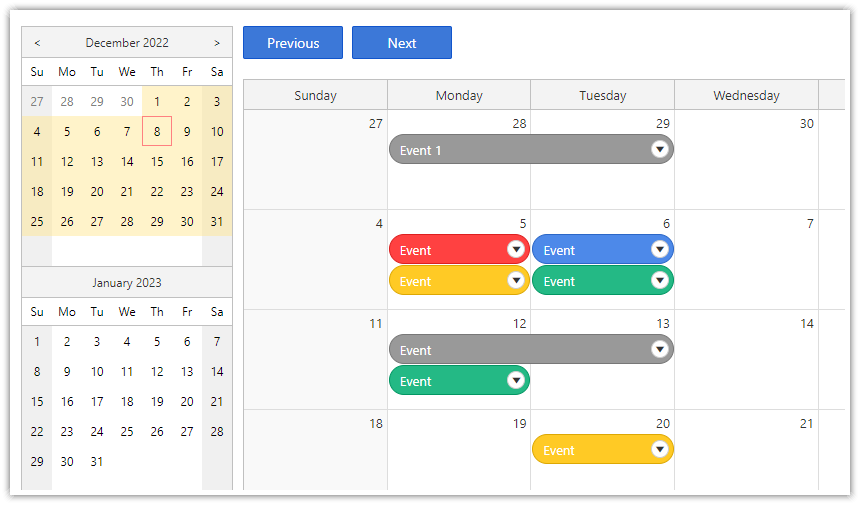 Monthly Calendar in Spring Boot/Java (Open-Source)