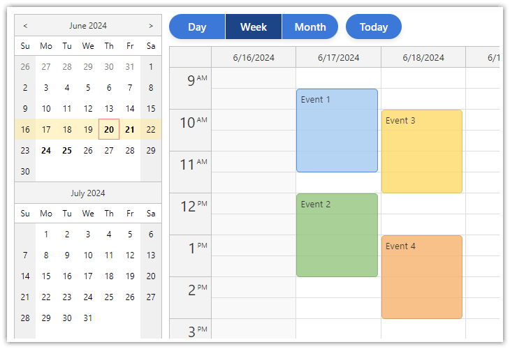 React Calendar with Day/Week/Month Views