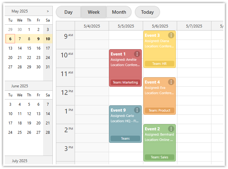 Next.js Calendar with Day/Week/Month Views