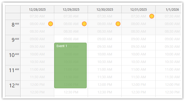 Cell Templates in Vue Calendar: Display Slot Start Times, Sunrise & Sunset